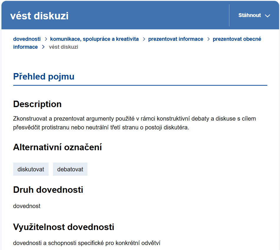 Náhled dovednosti „vést diskusi“ v ESCO